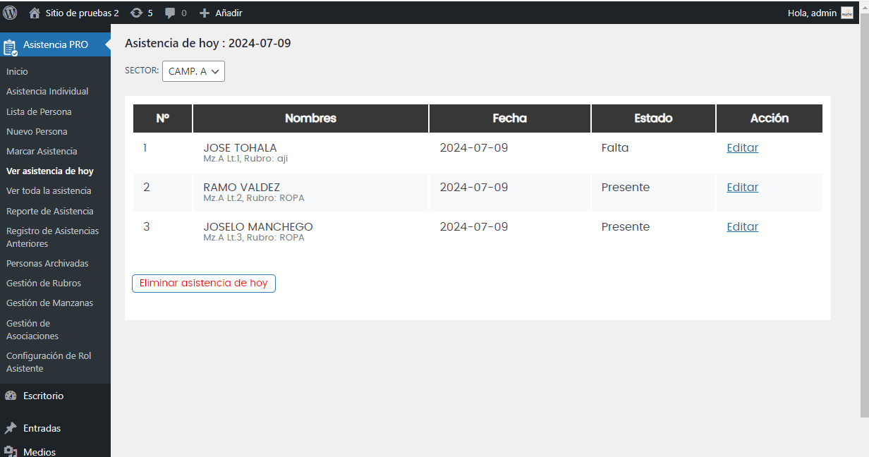P15 PRO Control de Asistencia Sectorial