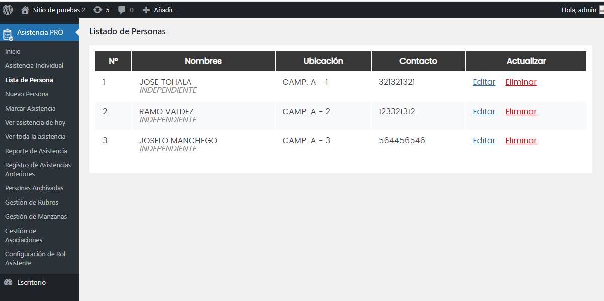 P15 PRO Control de Asistencia Sectorial