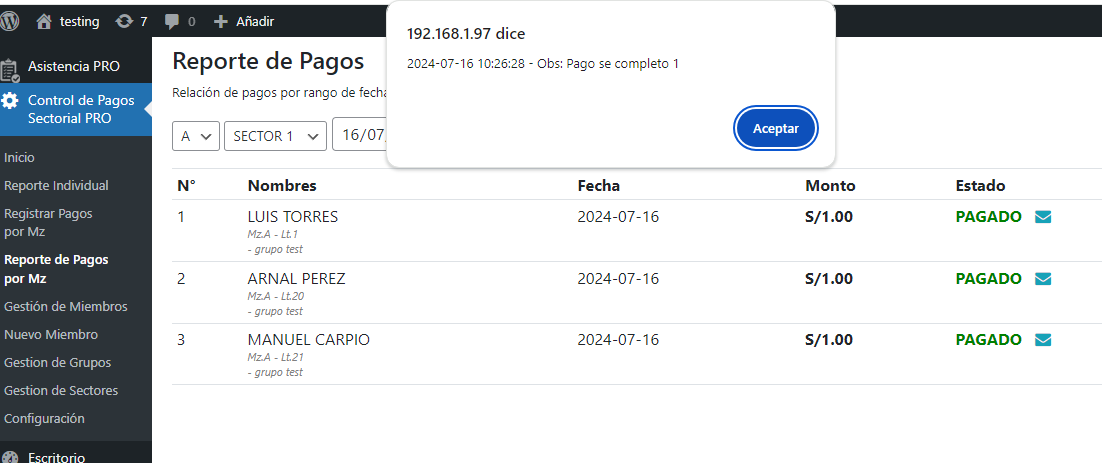 P17 PRO Control de Pagos Sectorial