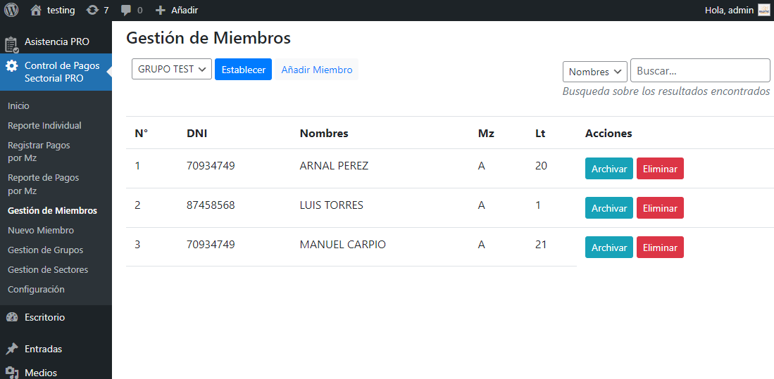 P17 PRO Control de Pagos Sectorial